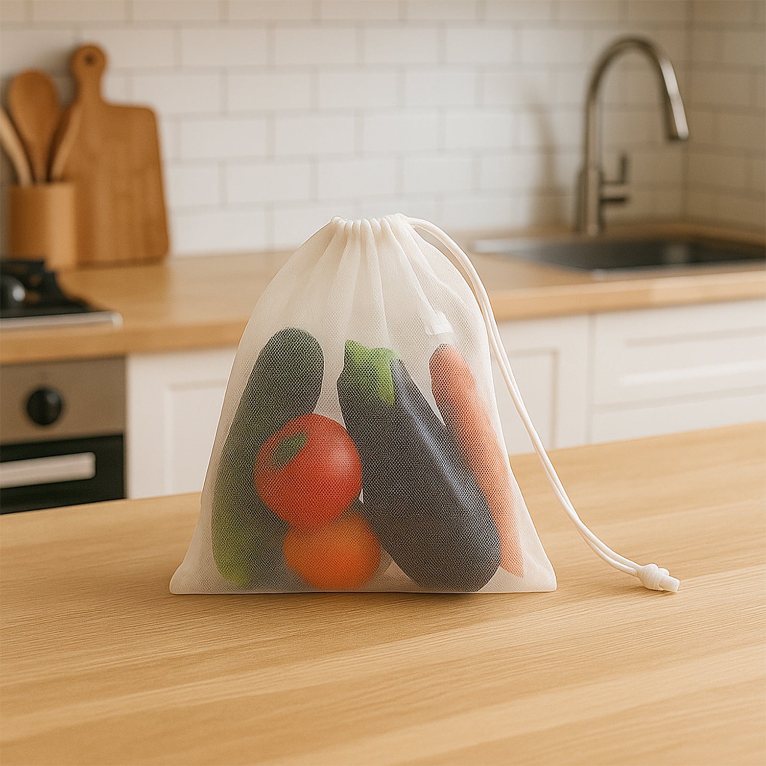 Reusable Transparent Drawstring Mesh Storage Bag (1 Pc) Reusable Transparent Drawstring Mesh Storage Bag (1 Pc)